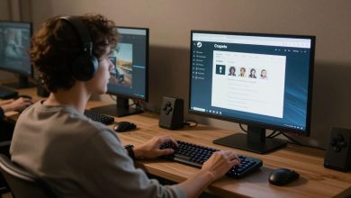 Estação de jogo com um computador exibindo a página de Capote na Steam, controles sobre a mesa e iluminação acolhedora.